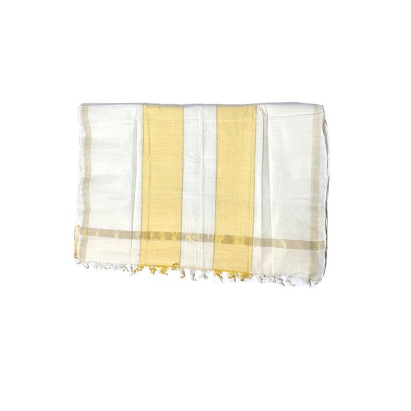 Vintage Gold Yellow White Textile Fabric Plaid Fringe Sari Dupatta Luxury Cloth - Picture 2 of 7